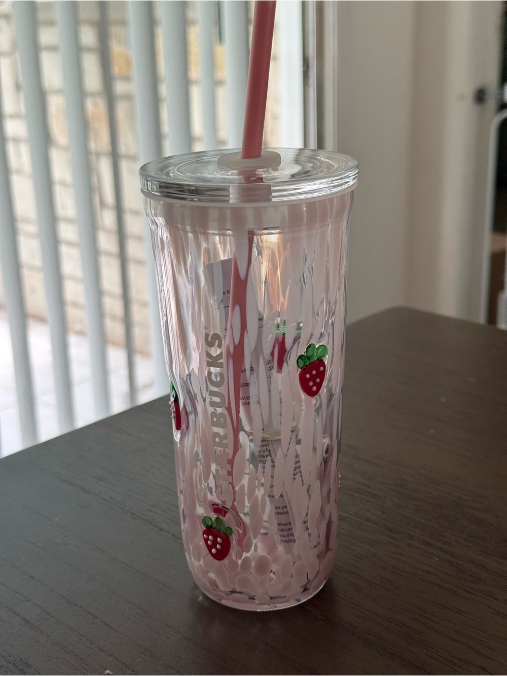 NEW Starbucks Pink Strawberry Glass Tumbler